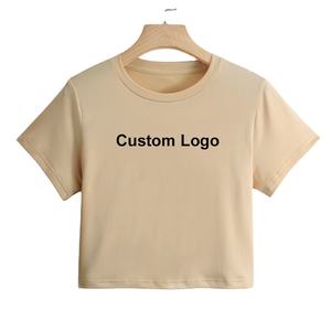 Top corto para mujer, camisetas con logotipo personalizable, patrón estampado de algodón de alta calidad, tamaño técnico liso, venta al por mayor, Fitness Casual - Product Image 2