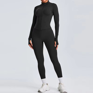 Ensemble de vêtements de sport pour femme, 2 pièces, coupe ajustée, veste à manches longues, course à pied, extérieur, vêtements de sport, cordon de serrage, évacuation de l'humidité - Product Image 4