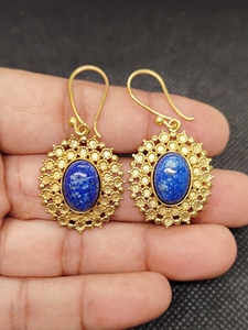 Natural Lapis Lazuli Brass Dangle Drop Earrings 18K Gold Plated Handmade Gemstones Women Boho Jewelry Gift Wholesale - Product Image 3