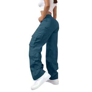 Pantalon cargo pour femme, tendance du printemps, coupe ample, taille élastique, respirant, décontracté, multi-poches, pantalon tendance - Product Image 2