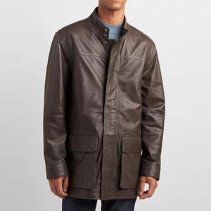 Elegante Abrigo de Cuero Genuino para Hombre, Largo Regular, Cuello en V, Botones de Cuerno, Talla Grande, Otoño Invierno - Product Image 6