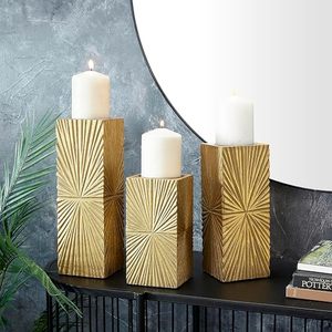 Gold Sunburst Handmade Durable MDF Rectangular Pillar <b>Candle</b> Holder <b>Set</b> Unscented Decorative Centerpiece for Wedding Home Decor - Product Image 4