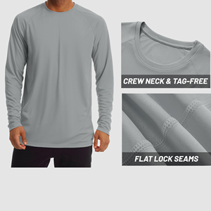 Camiseta de Manga Larga para Hombre, Cuello Redondo, Gris, Corte Regular, Tejido de Poliéster, Secado Rápido, Color Sólido, Informal - Product Image 3