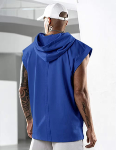 Débardeurs de sport à capuche pour hommes, avec cordon de serrage, pour l'été, musculation, coupe musclée, sans manches, pour la gym - Product Image 2
