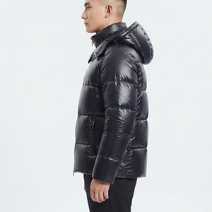Ventes chaudes - Manteaux en duvet pour hommes en polyester épais et brillant noir, logo personnalisé, veste matelassée de haute qualité, coupe-vent pour l'hiver - Product Image 2