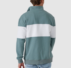 เสื้อสเวตเชิ้ตผู้ชายแบบซิป ¼ ตัว คอตั้ง แขนยาว ทรงปกติ สีตัดต่อ สไตล์ลำลอง ผ้าฝ้ายเฟรนช์เทอร์รี่ 100% สำหรับฤดูใบไม้ร่วง - Product Image 3
