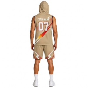 Ensemble débardeur à capuche sans manches pour homme, imprimé géométrique, séchage rapide, tenue décontractée de sport avec short assorti - Product Image 2