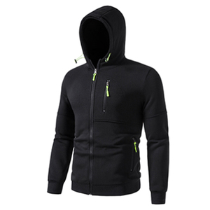 Sudadera con Capucha Negra para Hombre, con Cordón Ajustable, Resistente al Viento, Color Sólido, Informal, Manga Larga, para Invierno, de Poliéster/Algodón, Peso Medio, Corte Regular - Product Image 1