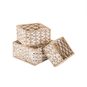 Panier de rangement en corde de papier, ensemble de bacs gigognes tressés faits main bicolores, organisateur artisanal pour cosmétiques, bureau et décoration intérieure - Product Image 1