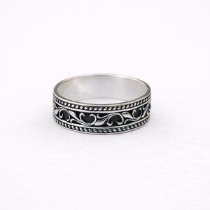 Oxidized 925 Sterling <b>Silver</b> Floral <b>Ring</b> Boho Filigree Band Handmade Vintage Style Floral Pattern Stackable <b>Silver</b> Jewelry <b>Rings</b> - Product Image 1