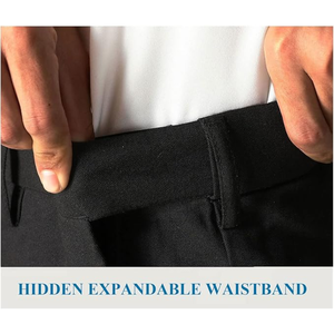 กางเกงเดรสทรงคลาสสิกสำหรับผู้ชาย เอวแบบซ่อนปรับขยายได้ ด้านหน้าเรียบ – กางเกงสำหรับธุรกิจและสำนักงานที่สวมใส่สบาย - Product Image 4