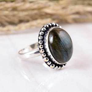 Vintage 925 Silver Labradorite <b>Statement</b> <b>Ring</b> Handmade Blue Fire Natural Stone Bohemian Jewelry Wholesale - Product Image 2
