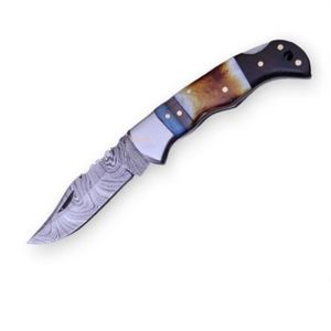 <b>Outdoor</b> Folding Knives Handmade Damascus Pattern <b>Steel</b> Blade Decorative Wooden Handle Compact Folding Design for Hunting Camping - Product Image 3