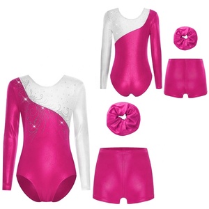 ชุดเต้นรำบอลรูมสำหรับเด็กผู้หญิงอายุ 6-16 ปี ชุดยิมนาสติก ชุดสเก็ตลีลา ชุดเลโอตาร์ดสีเมทัลลิกพร้อมกางเกงขาสั้น สำหรับการแข่งขันและการแสดงบนเวที - Product Image 2