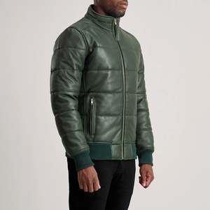 <b>Mens</b> Leather Puffer Winter Jacket High Collar Quilted <b>Warm</b> Insulated Casual <b>Coat</b> Outdoor Fashion Wholesale - Product Image 3