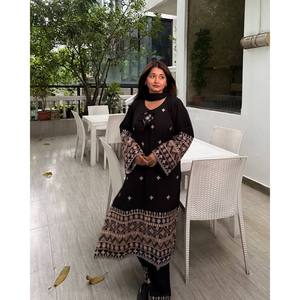 Designer Cotton Salwar Kameez in XL Size <b>Top</b>-Bottom and Dupatta with Thread Zari & <b>Sequins</b> Embroidery Work - Product Image 3