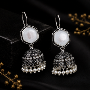 Factory Direct Brass Silver Plated Gemstone Pearl Chandelier <b>Earrings</b> Handmade Bohemian Indian Ethnic for Women Party Wholesale - Product Image 5