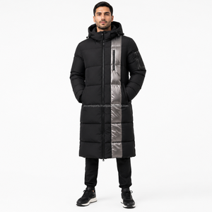 Veste d'hiver longue pour homme, rembourrée en coton, épaisse, chaude, imperméable, coupe-vent, col montant, design isolant, idéale pour les activités de plein air. - Product Image 1