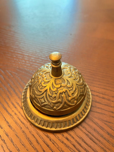 Vintage Ornate <b>Brass</b> Desk <b>Bell</b> Raised Scroll Relief Fluted Base Tap <b>Bell</b> For Cafes Hotels Office and Shops - Product Image 1