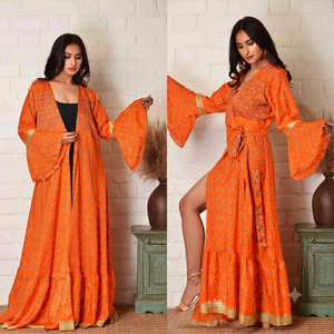 Ladies Floral Pattern <b>Long</b> Beach Wear Poplin Silk <b>Kimono</b> Wrap Robe Summer Body Cover-up Comfortable Women's Dress - Product Image 6