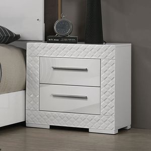 Gorgeous <b>White</b> 1pc Nightstand with High <b>Gloss</b> Finish & Chrome Bar Handle <b>Bedside</b> <b>Table</b> Bedroom Furniture - Product Image 6