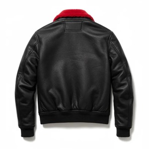 Blouson aviateur en cuir noir pour homme – Manteau aviateur en peau de mouton rouge, vêtement d'extérieur chaud pour l'hiver, style pilote de luxe - Product Image 2