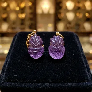 Ametista natural tallada en forma de piña, gema suelta con corte de flor púrpura para la fabricación de joyas - Product Image 4