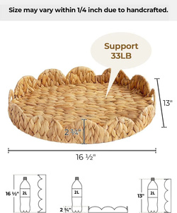 OEM ODM Scalloped Edge <b>Wicker</b> Serving Tray, Woven Rattan Table Trays with <b>Handle</b>, <b>Wicker</b> Tray, Water Hyacinth Tray for Ottoman - Product Image 5