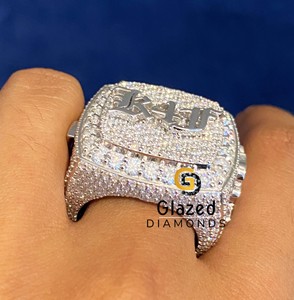 Men's Hip Hop Style <b>Ring</b> In 14K Solid Yellow Gold Full Iced Out VVS Round Moissanite Custom <b>Name</b> & Number Pinky <b>Ring</b> - Product Image 5
