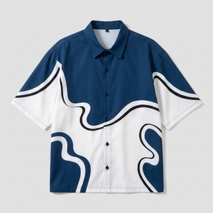 Chemise boutonnée à manches courtes pour homme, motif abstrait, coupe ample, tissée, décontractée, pour l'été, fabrication OEM sur mesure - Product Image 4