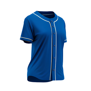 Royal Blue Baseball Jersey Plain Blank Solid Button Pinstripe <b>White</b> Striped Mesh Short Piping Custom OEM Breathable V-neck - Product Image 4