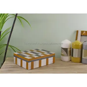 Boîte à bijoux en bois MDF à motif solide classique fait à la main avec incrustation d'os Boîte d'emballage d'anneau imprimé Étagère décorative pour la maison Boîte de décoration - Product Image 6