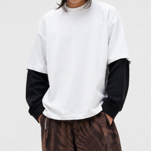 เสื้อยืดโอเวอร์ไซส์ผ้าฝ้ายเนื้อหนักคุณภาพสูง 240 GSM |   เสื้อสตรีทแวร์แขนยาวสองชั้นแบบยูนิเซ็กส์ - Product Image 1