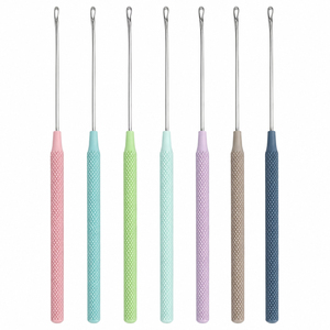 Factory Supply Hair Extension <b>Threader</b> Tool Steel Wire Loop Pulling <b>Needle</b> Set Textured Handle For Salon Extension Supplies - Product Image 1