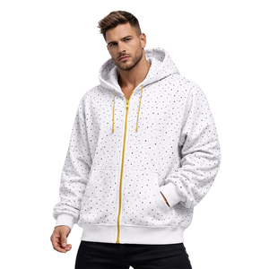 Sweat-shirt à capuche unisexe blanc uni avec fermeture éclair, en molleton personnalisé, style streetwear décontracté, fermeture éclair dorée, poches, 100% coton, coupe oversize - Product Image 1