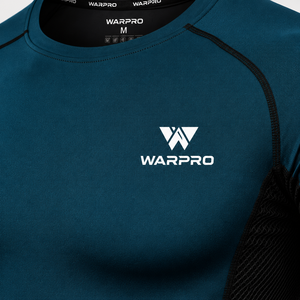 Warpro Men's <b>Compression</b> Rash Guard Short Sleeve Quick Dry Spandex Polyester Workout <b>Shirt</b> Blue Black Mesh Panel Design - Product Image 4