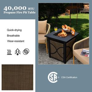 Tavolo con Braciere a Propano da Esterno 25 Pollici 40000 BTU con Coperchio e Vetro per Fuoco, Braciere Verniciato a Polvere - Product Image 2