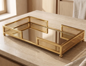 <b>Gold</b> <b>Mirror</b> <b>Rectangular</b> Metal Decorative Serving Tray Polished Iron Table Display Eco-Friendly Catering for Christmas Party - Product Image 1