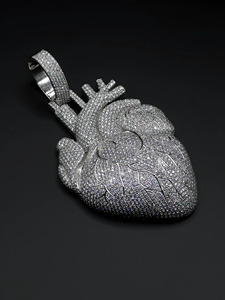 Pendentif Cœur Anatomique en Argent Sterling 925 avec Moissanite, Pavé Complet, Bijou Hip Hop de Luxe, Pendentif Cœur Personnalisé - Product Image 6