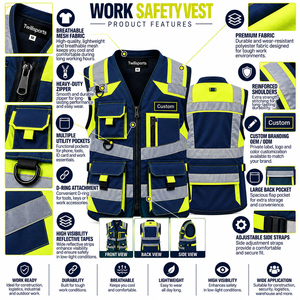 Chaleco de Trabajo de Construcción con Bolsillos Grandes, Diseño Básico, Precio Económico, Personalizado, al por Mayor, Chaleco de Seguridad Reflectante con Bolsillo - Product Image 5