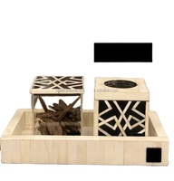 Portavelas de Madera con Incrustaciones de Hueso Artesanal, Soporte para Bakhoor, Adorno Decorativo Hecho a Mano, Elegante Set de Regalo con Impresión UV