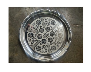 Ornate Laser Engraved Flower Pattern Metal <b>Tray</b> <b>Mirror</b> Polished Stainless Steel Round Serving Dish Elegant Food Serving <b>Tray</b> - Product Image 1