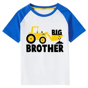 T-shirt à manches courtes pour garçons, motif tracteur Big Brother, en jersey de coton décontracté, logo frontal, style dessin animé, respirant, tricoté - Product Image 3