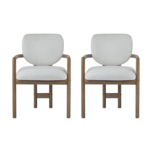 Set of 2 White Upholstered <b>Arm</b> <b>Dining</b> <b>Chairs</b> 300 LBS Weight Capacity Rubber Wood Accent <b>Chairs</b> Comfortable White Fabric Seating - Product Image 4