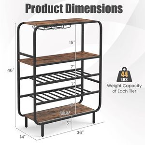Portabottiglie per 16 Vini con Scaffale a 5 Livelli e Portabicchieri per Cucina e Bar - Product Image 5