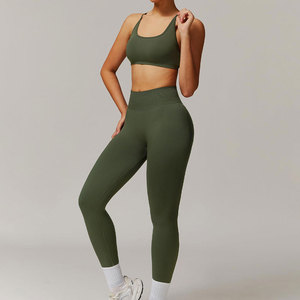 Conjunto de Yoga sin Costuras de 2 Piezas, Top Corto de Cintura Alta y Leggings de Color Sólido con Espalda Cruzada, Ropa Deportiva para Mujer - Product Image 4