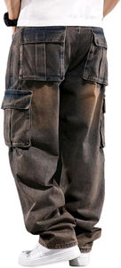 Pantalones Cargo de Mezclilla Marrón para Hombre de Naimat Abbas Industries, Cintura Alta, Corte Relajado, Múltiples Bolsillos, Impermeables, Estilo Urbano - Product Image 4