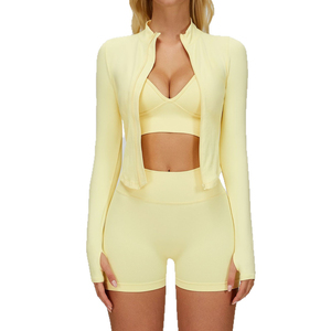 Conjunto de Yoga Premium para Mujer, 3 Piezas, Sin Costuras, Nailon y Spandex, Leggings, Sujetador Deportivo, Chaqueta, Cuello Halter, Elástico en 4 Direcciones, Ecológico - Product Image 2