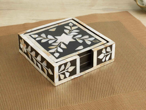 Sous-verres carrés en noyer avec incrustations en os, faits à la main, avec support, sous-verres décoratifs à prix avantageux - Product Image 4