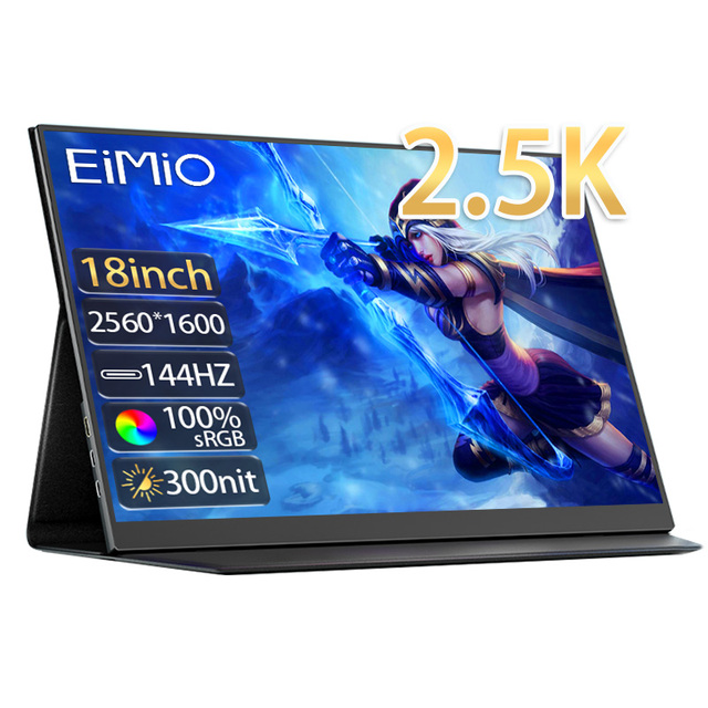 E18G 18" 2.5K 144Hz Portable Monitor IPS Panel 100% SRGB 99% DCI-P3 Gaming Screen with Mini HDMI Type-C for Laptop Gamer